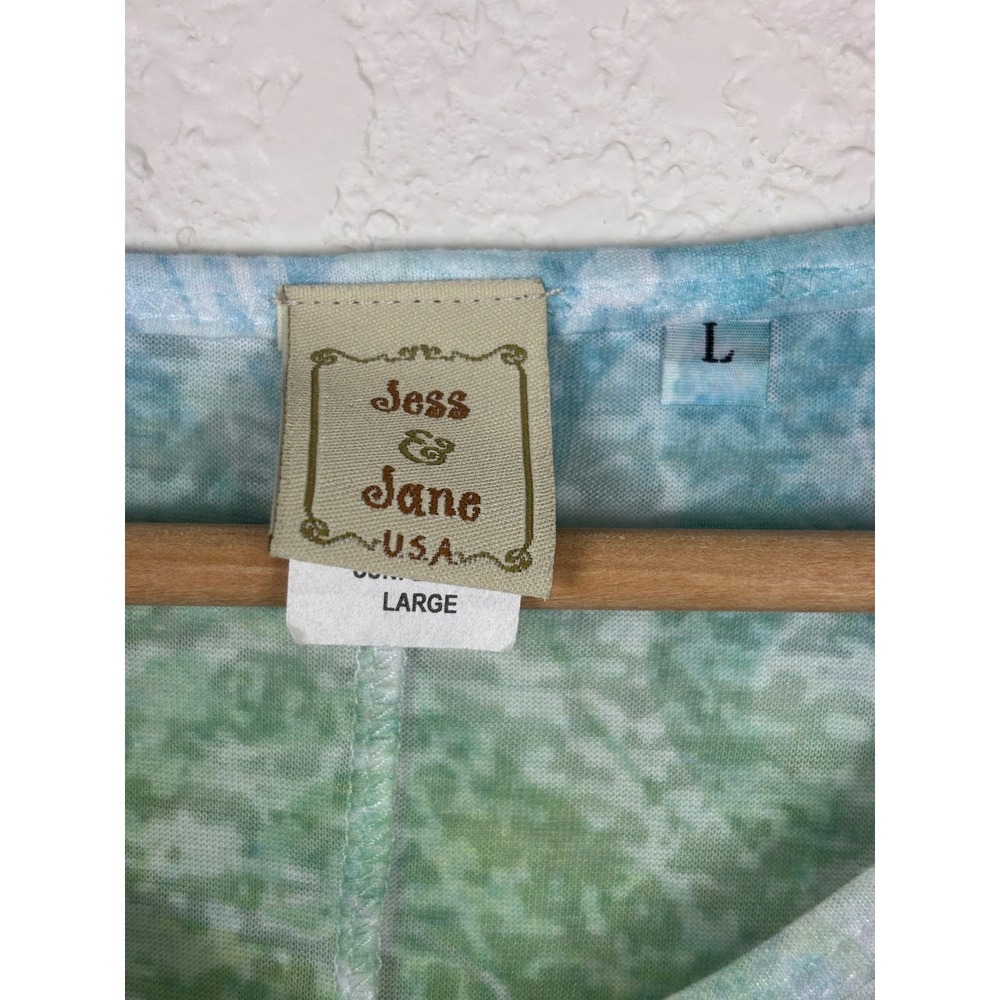 Jess & Jane Sunflower Rhinestone Sharkbite Tunic Top Sz Large Blue Green Boho - Picture 6 of 8